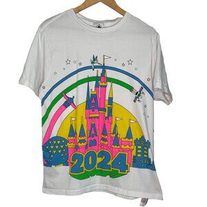 Walt Disney World Parks 2024 T-Shirt Large Neon Castle Epcot Hollywood Studios